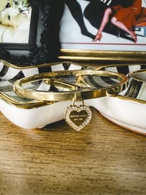 Michael Kors Gold Heart Charm Bangle Bracelet